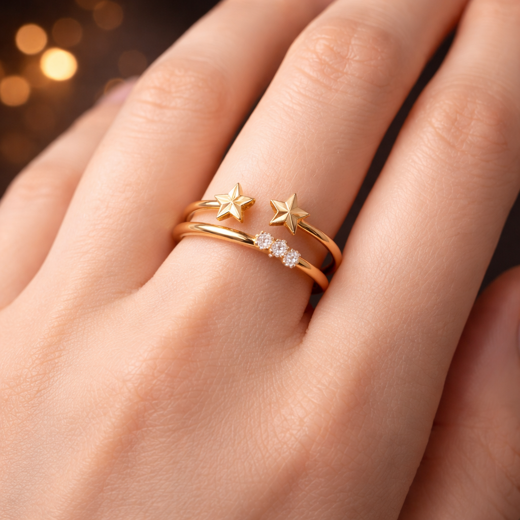 elegant double star ring with ad stones elegant double star ring with ad stones