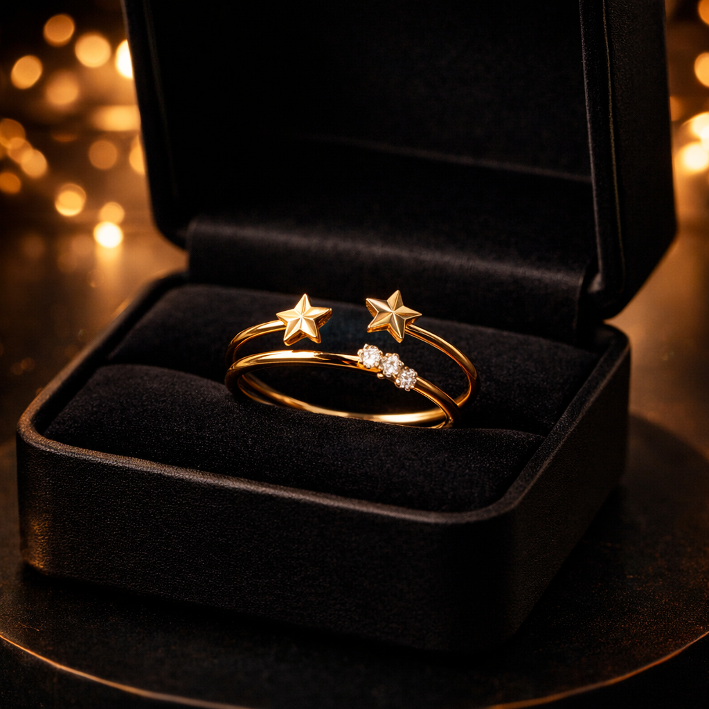 elegant double star ring with ad stones